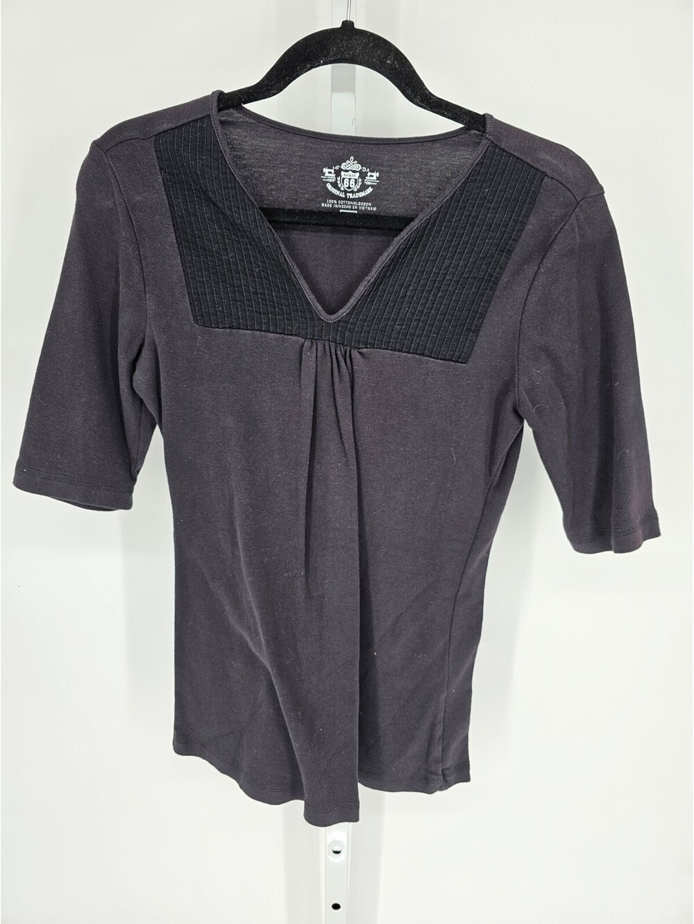 Route 66 Women's Black 1/2 Sleeve V-neck Cotton Casual Top Size M/M